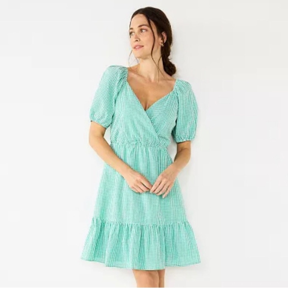 NEW DRAPER JAMES RSVP Puff-Sleeve Surplice Dress. Small